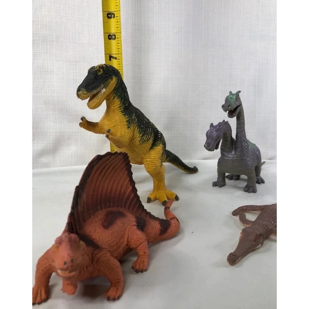 Vintage Dinosaur Toy Figure Lot T-Rex Dimetrodon Two Headed Dragon Crocodile 4pc